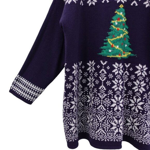 Woman Within Sweater Sz 2X 26/28 Navy Fair Isle Christmas Tree Knit Pullover - Picture 3 of 12